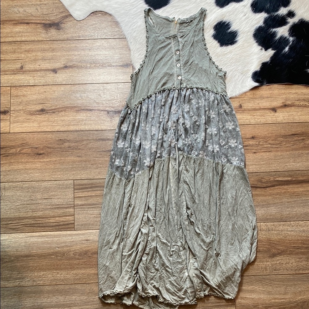 POL Olive Green Mixed-Media Tiered Tank Dress